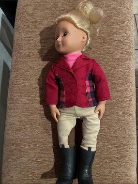 Blonde Fashion Doll in Deep Pink Riding Jacket and Cream Jodhpurs